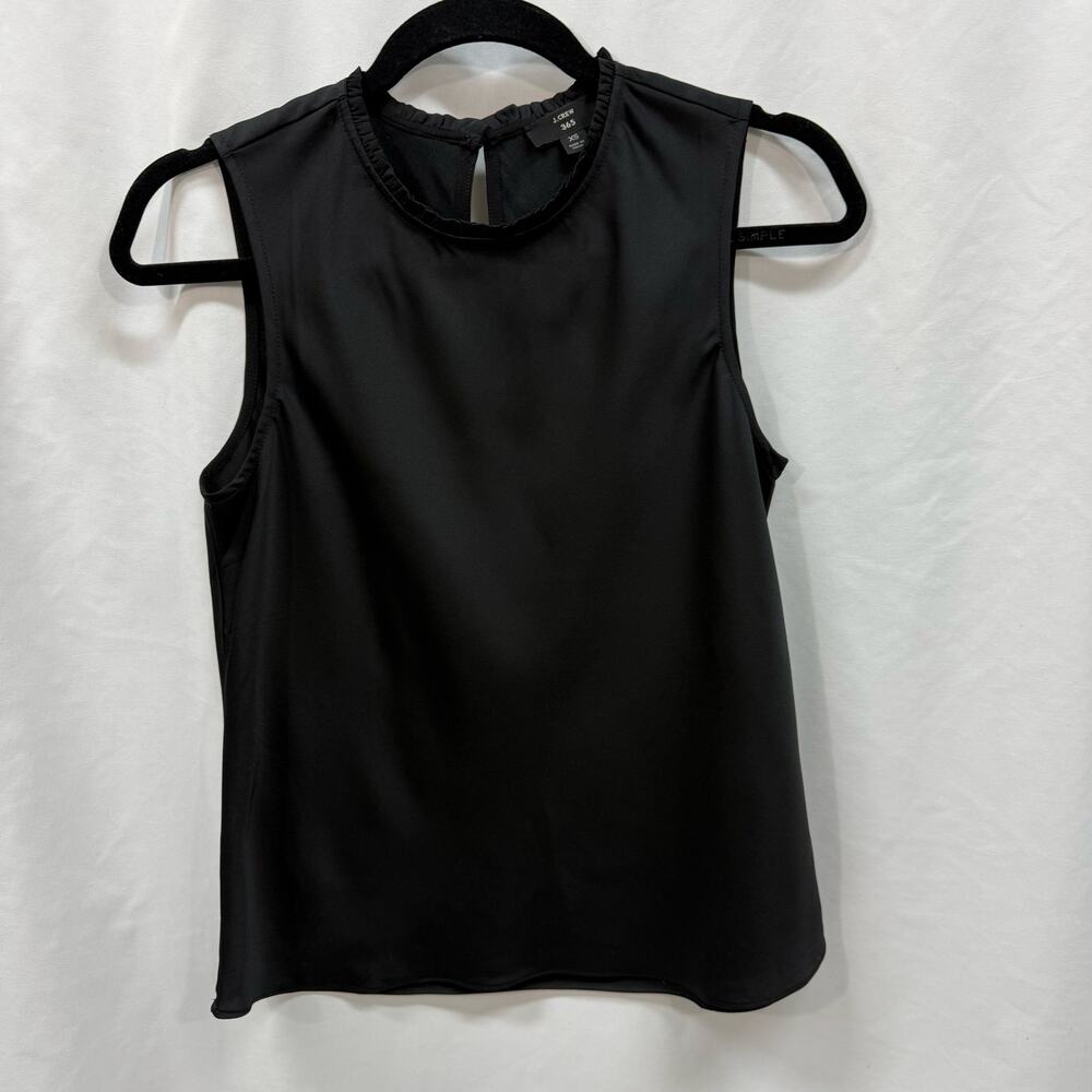 J. Crew 365 Black Ruffle-Neck Shell Satin Crepe Tank Blouse Sheen XS